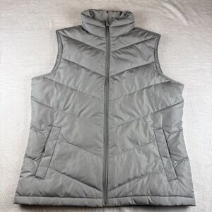 Land's End Goose Down Puffer Vest Women's Small Gray Full Zip Warm Pockets